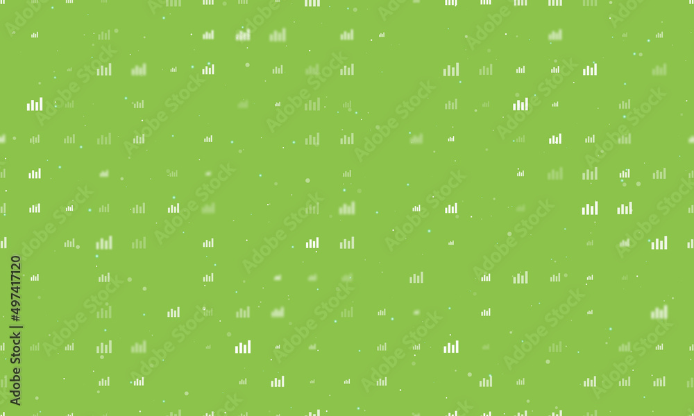 Seamless background pattern of evenly spaced white chart line symbols of different sizes and opacity. Vector illustration on light green background with stars Seamless background pattern of evenly spaced white chart line symbols of different sizes and opacity. Vector illustration on light green background with stars