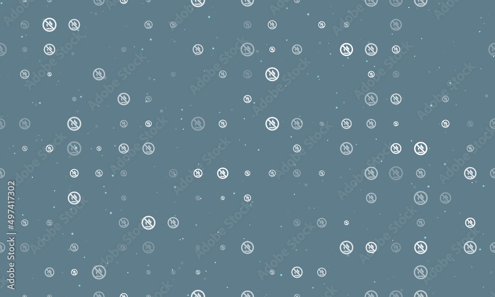 Seamless background pattern of evenly spaced white no gas symbols of different sizes and opacity. Vector illustration on blue gray background with stars