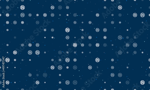 Seamless background pattern of evenly spaced white no photo symbols of different sizes and opacity. Vector illustration on dark blue background with stars