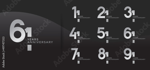 Set of Anniversary logotype silver color with black background for celebration