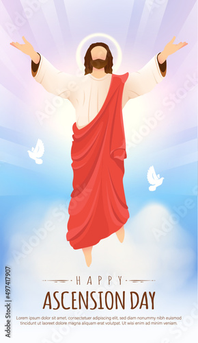 Fotografia Happy Ascension Day Design with Jesus Christ in Heaven Vector Illustration