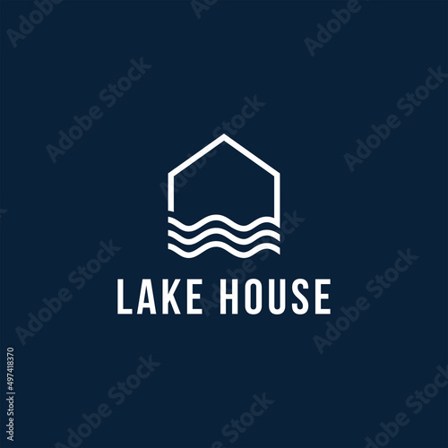 Lake house Logo Vector on navy background