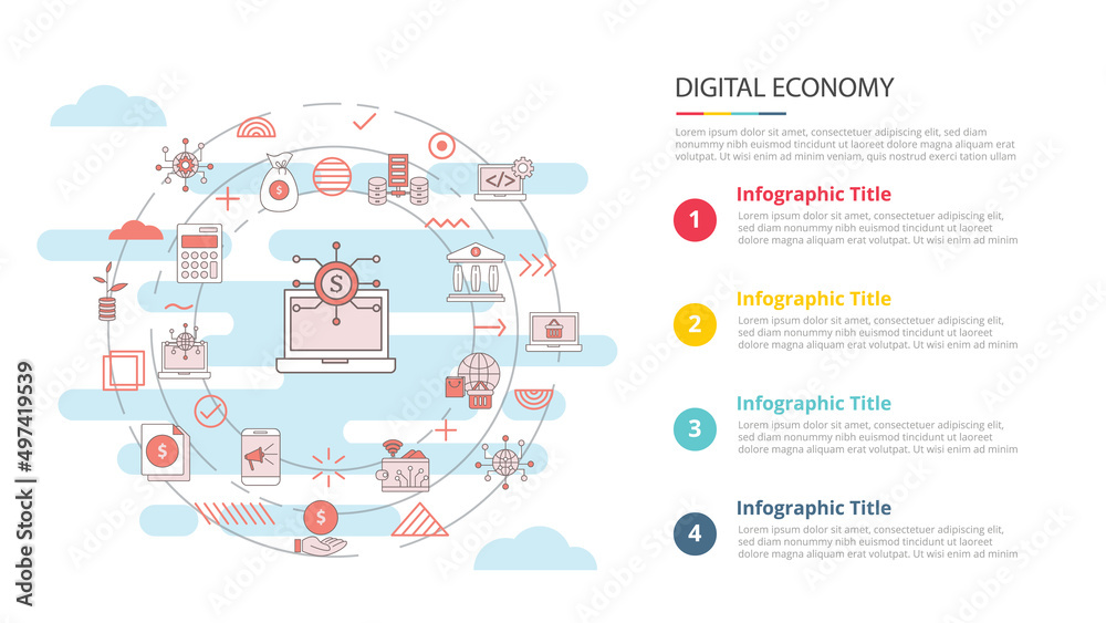 digital economy concept for infographic template banner with four point list information