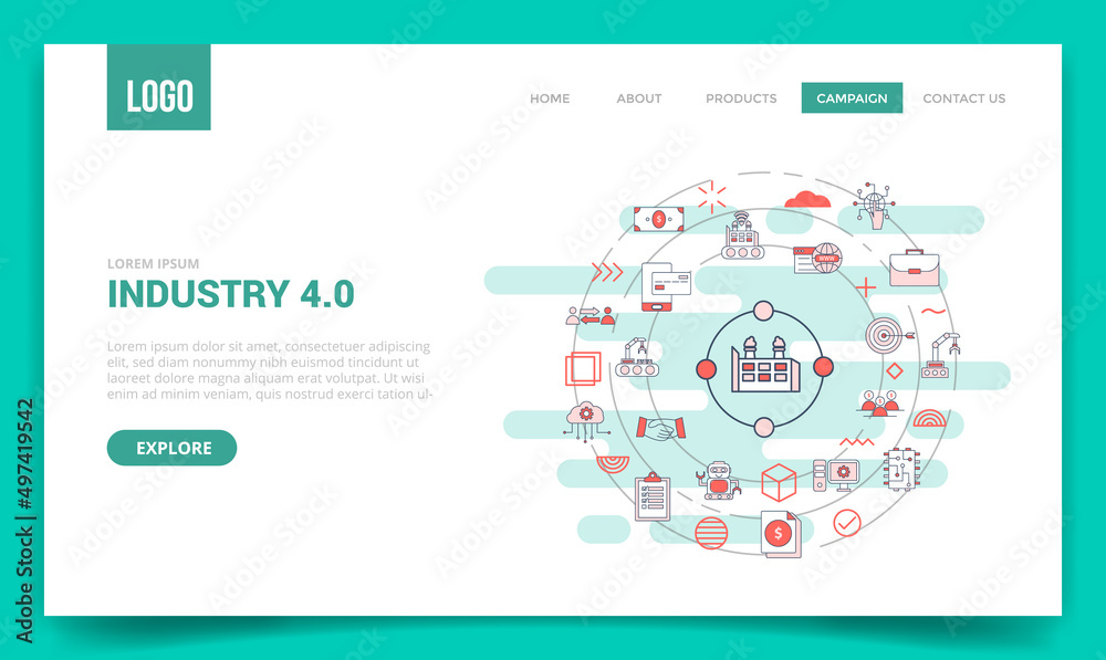 Naklejka premium industry 4.0 concept with circle icon for website template or landing page homepage