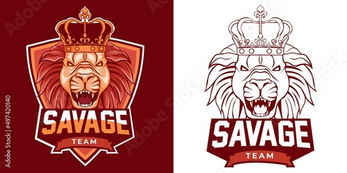 savage lion esport logo mascot design