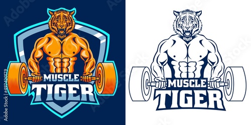 muscle tiger fitness mascot logo design