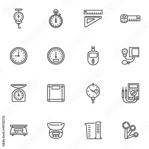 Measuring instruments line icons set