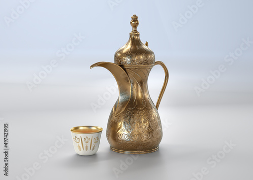 The Dallah ( Arabic coffee pot ) on white background photo