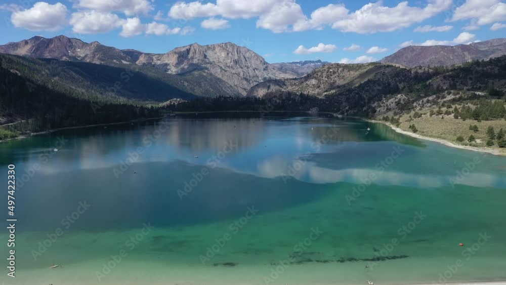 June Lake With Crystal Clear Water At Summer In Mono, California, USA. - aerial June Lake With Crystal Clear Water At Summer In Mono, California, USA. - aerial