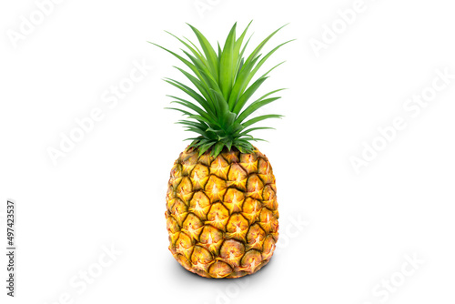 single whole pineapple isolated on white background. Pineapple with leaves isolate on white. Full depth of field. summer fruits, for a healthy and natural life,