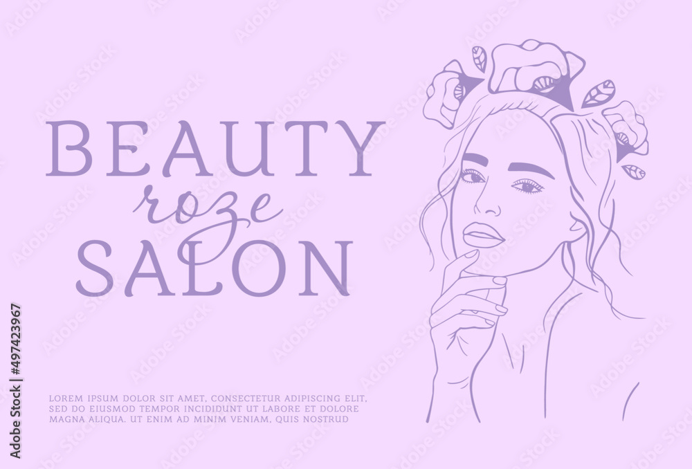 Banner for beauty salon. Silhouette of a girl with a flower wreath. Vector. Banner for beauty salon. Silhouette of a girl with a flower wreath. Vector.