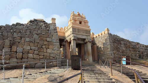 Main Entrance Gate of Gommateshwara Temple, Shravanbelagola, Karnataka, India photo