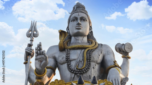 Front closup view of  Worlds Second Largest Statue of Lord Shiva of 130ft High, Murudeshwara, Uttara Kannada, Karnataka, India photo