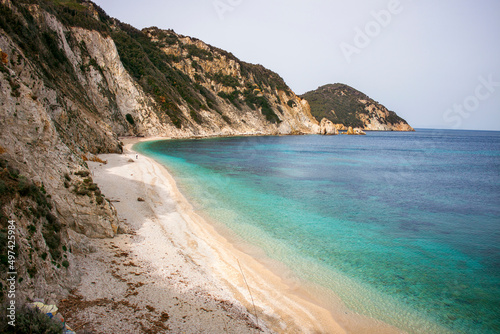 Fototapeta Naklejka Na Ścianę i Meble -  The Beach of Sansone on Elba island in Italy without people. Tuscan Archipelago national park. Mediterranean sea coast. Vacation and tourism concept.