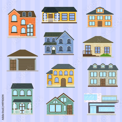 set of houses and buildings
