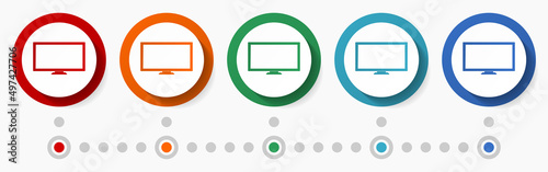 Television, TV concept vector icon set, infographic template, flat design colorful web buttons in 5 color options