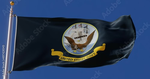 Flag of United States Navy waving in the sky. Seamless looping animation fluttering in the wind.