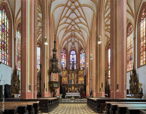 Olomouc, Czech Republic. Interior of church of St. Maurice. The construction of the church began in the second half of 13th century. The church was probably consecrated in 1492.