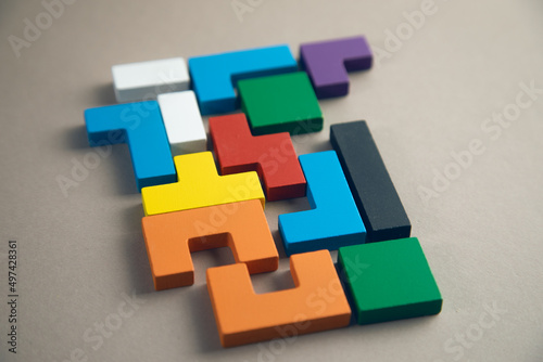 different colorful shapes wooden blocks