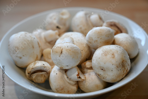 rustic White organic Mushrooms. plant based cooking ingredients. vegan and vegetarian cuisine. food prep