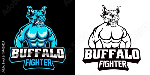 buffalo fighter esport logo mascot design