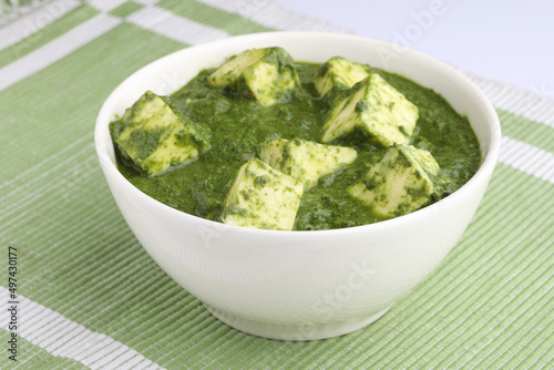 Palak paneer or Spinach and Cottage cheese curry Traditional Indian food.  photo