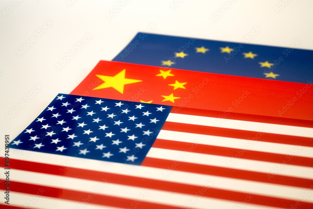 flags of China European Union and America flags of China European Union and America