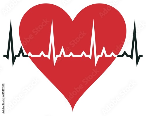 Herz Vektor in rot. Abstrakte illustration mit Kardiogramm. Weißer isolierter Hintergrund.