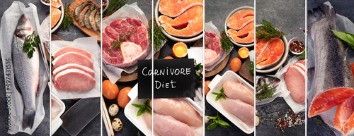 Fényképezés Collage of carnivore diet.