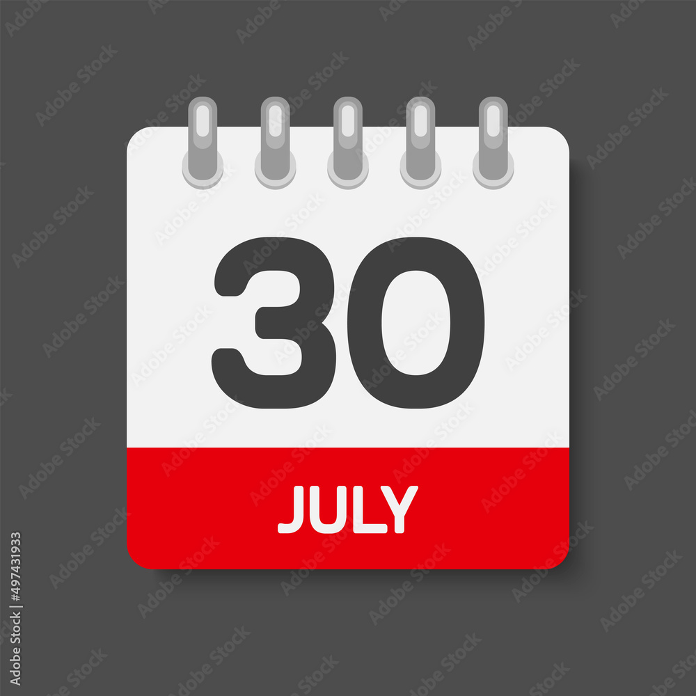 Icon day date 30 July, template calendar page Icon day date 30 July, template calendar page