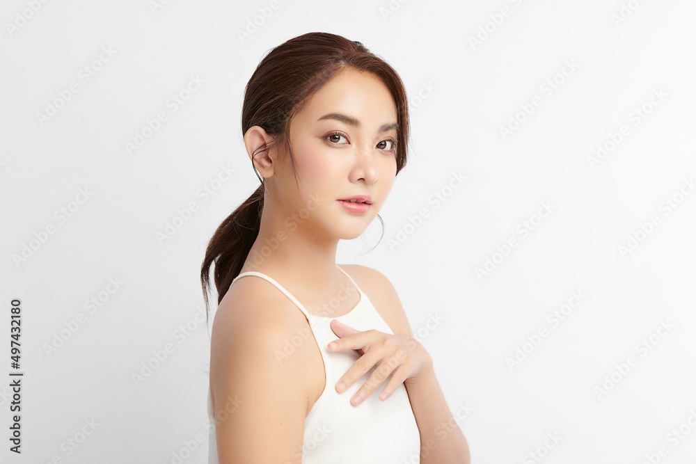 Beautiful young asian woman with clean fresh skin on white background, Face care, Facial treatment, Cosmetology, beauty and spa, Asian women portrait. Beautiful young asian woman with clean fresh skin on white background, Face care, Facial treatment, Cosmetology, beauty and spa, Asian women portrait.