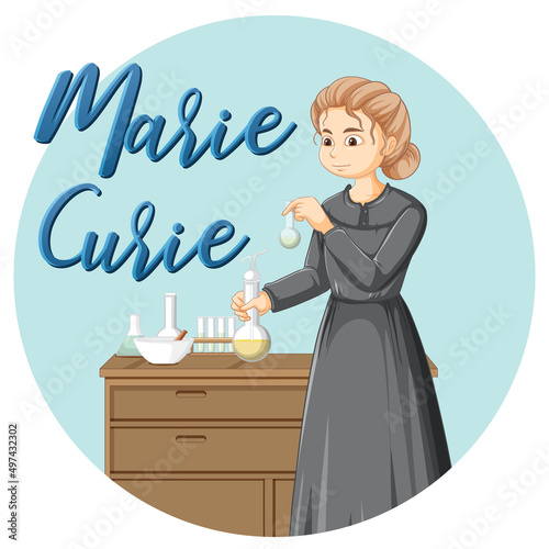 Portrait of Marie Curie in cartoon style