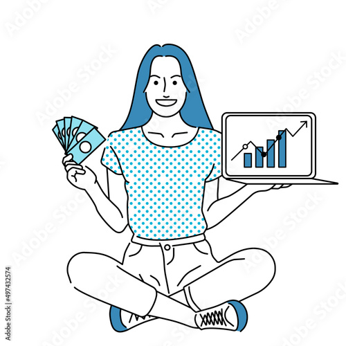 Vector Source, Illustrated by Happy Women with Digital Nomad's Electronic Revenue