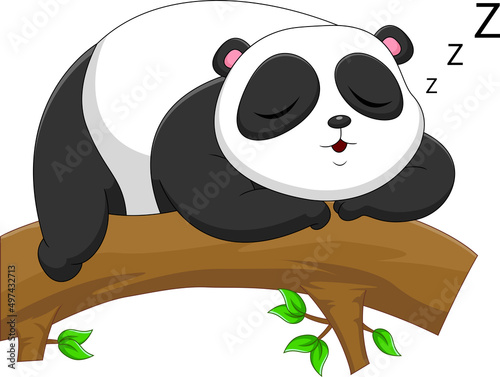cartoon panda sleeping on a tree