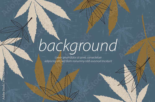 blue background pattern cannabis cream golden color wallpaper art design