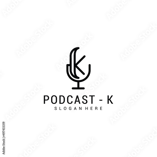 Microphone mic podcast music radio with initial letter k logo design inspiration Premium Vector