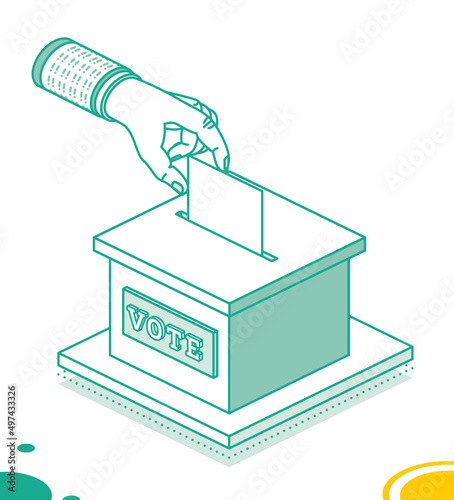 Voting Concept. Hand Puts Vote Bulletin into Vote Box. Vector Illustration.