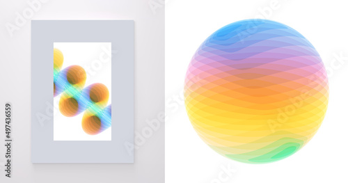 Spiral and sphere. Abstract geometric design. 3d vector illustration made of various overlapping elements. Applicable for banners, placards, posters or flyers.