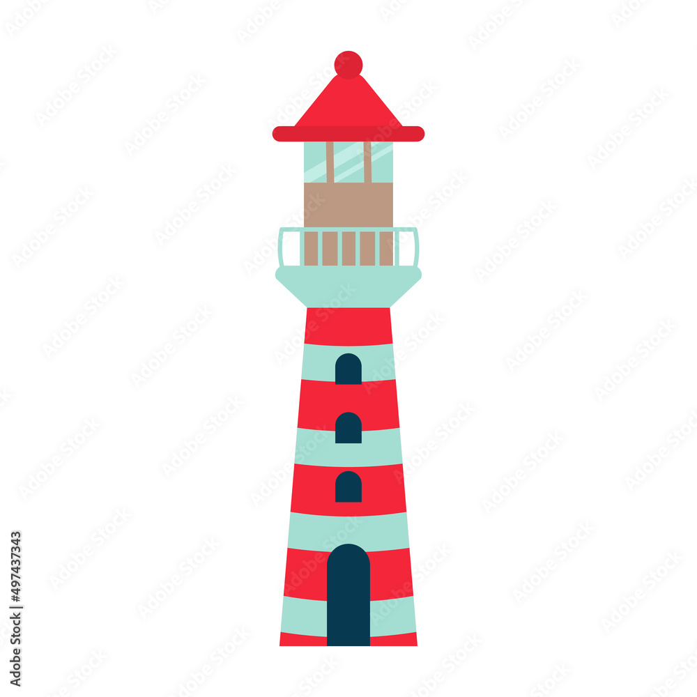 Lighthouse. Nautical icon in cartoon style. Vector illustration.