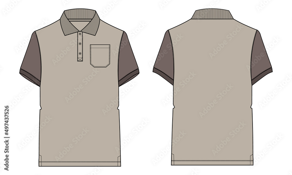 Two tone Khaki Color Short sleeve polo shirt Technical fashion flat ...