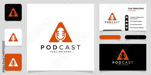 Letter A with podcast logo template illustration.