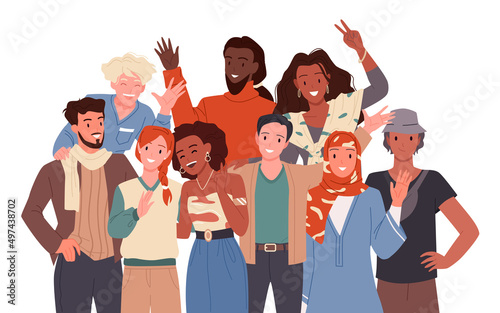 Group of multinational friends. International friendship, young diverse people, multicultural society and teenagers community, networking and communication cartoon vector illustration © Natalia