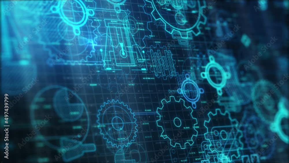 futuristic mechanical project blueprint, technical documentation, engineering computer drawing (3d render)