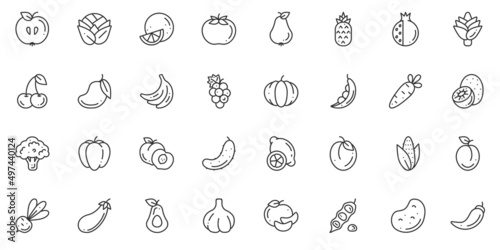 Set of outline minimalistic icons of fruit and vegetable for mobile concepts and web apps. Collection modern infographic logo. Simple pattern. Vector flat illustration