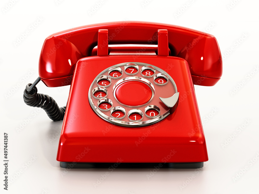 Red retro rotary phone isolated on white background. 3D illustration Red retro rotary phone isolated on white background. 3D illustration