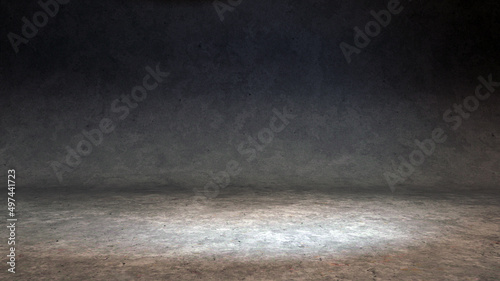 3D Render: scene with an empty Studio room for product placement or design template with wall backdrop in a full frame view