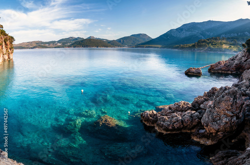 Picturesque Mediterranean seascape in Turkey, Asia. Colorful spring view of Pirate Bay on Gelidonya peninsula, District of Kumluca, Antalya Province. Traveling concept background.