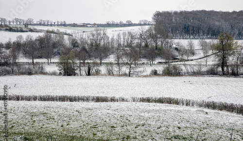 Hills of Limburg Netherlands near Gulpen. Euverem. Winter. Snow. Euverem. photo