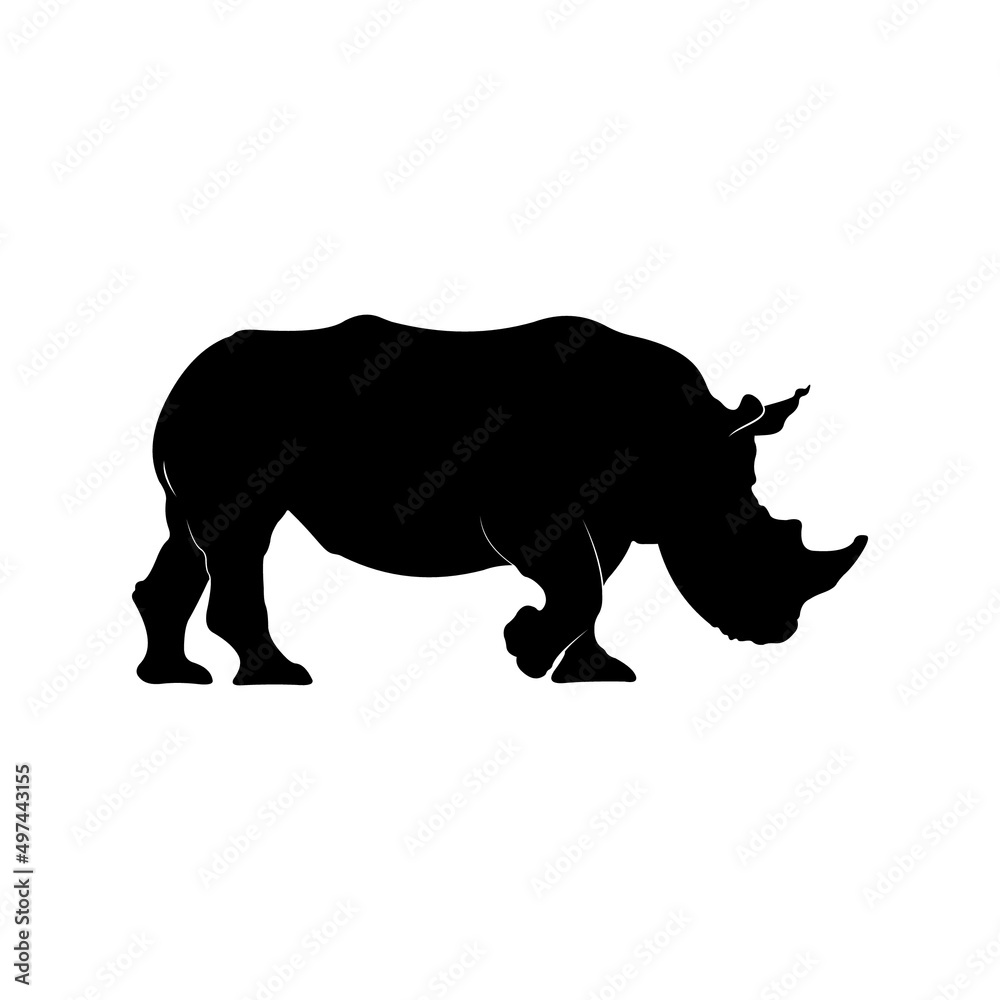one-horned rhino silhouette on a white background one-horned rhino silhouette on a white background