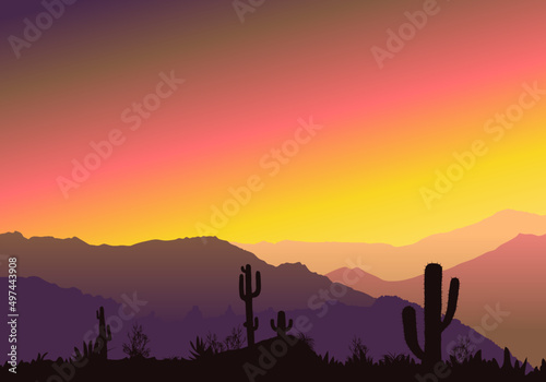 Wild West Mountain Scenery With Cactus